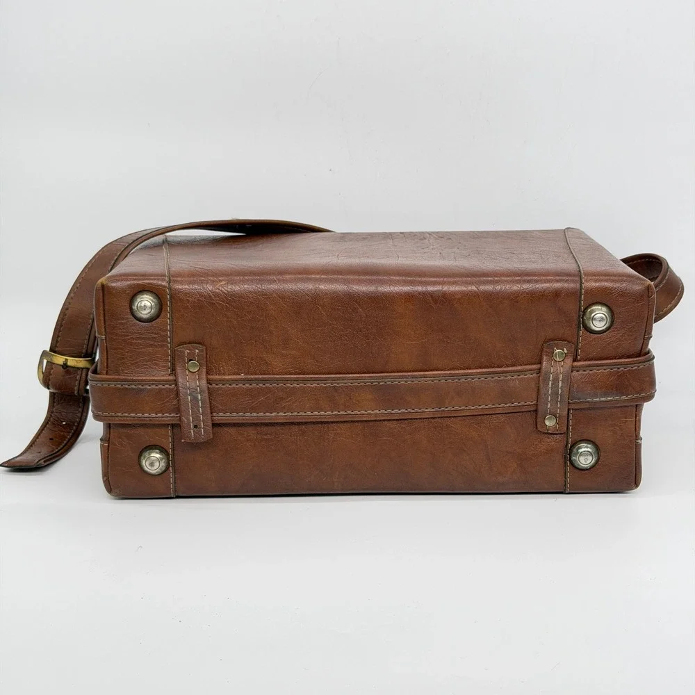 Vintage Brown Faux Leather Camera Bag Utility Travel Adjustable Strap 14x6x9